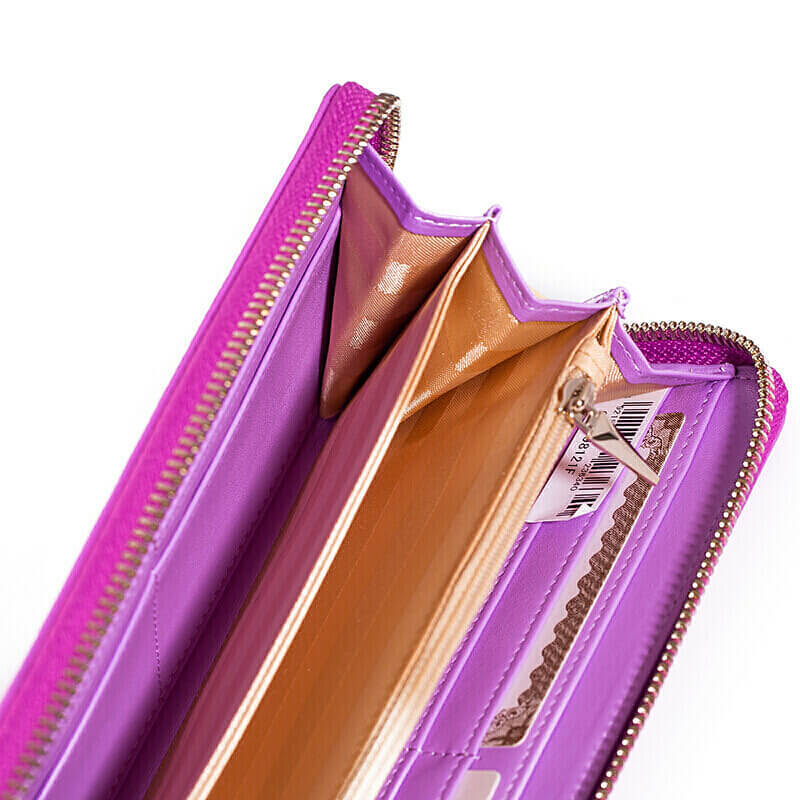 皮尔卡丹女士长款牛皮拉链钱包玫紫色特价698121·紫色