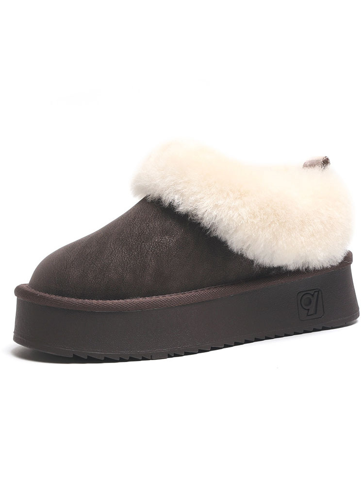 雀说 真皮羊毛一体防水桑坡雪地靴厚底短靴5998·咖啡色防水