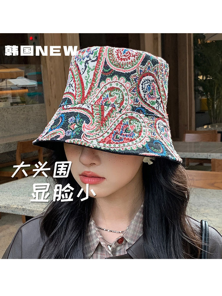 【双面戴/优质棉】日系文艺撞色潮搭渔夫帽·砖红色印花