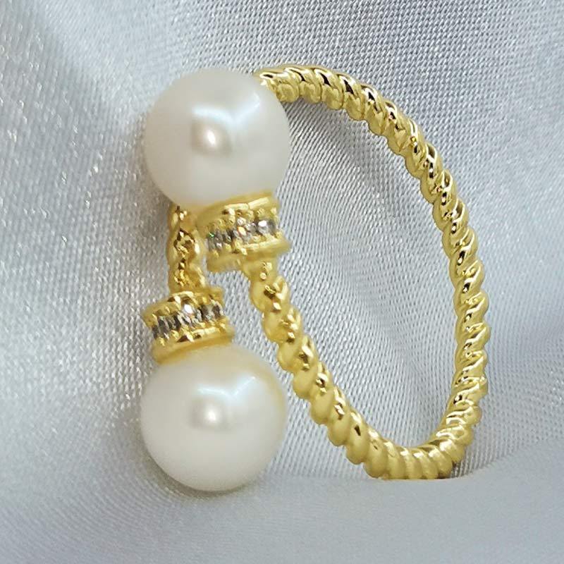明益珠宝麻花编织设计双珠珍珠戒指