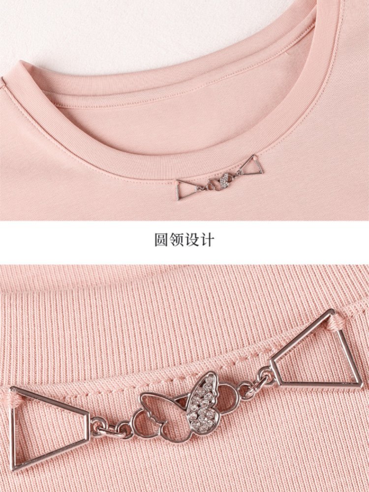 【92精梳棉】轩凌子镂空刺绣中袖T恤S82610106·天空蓝