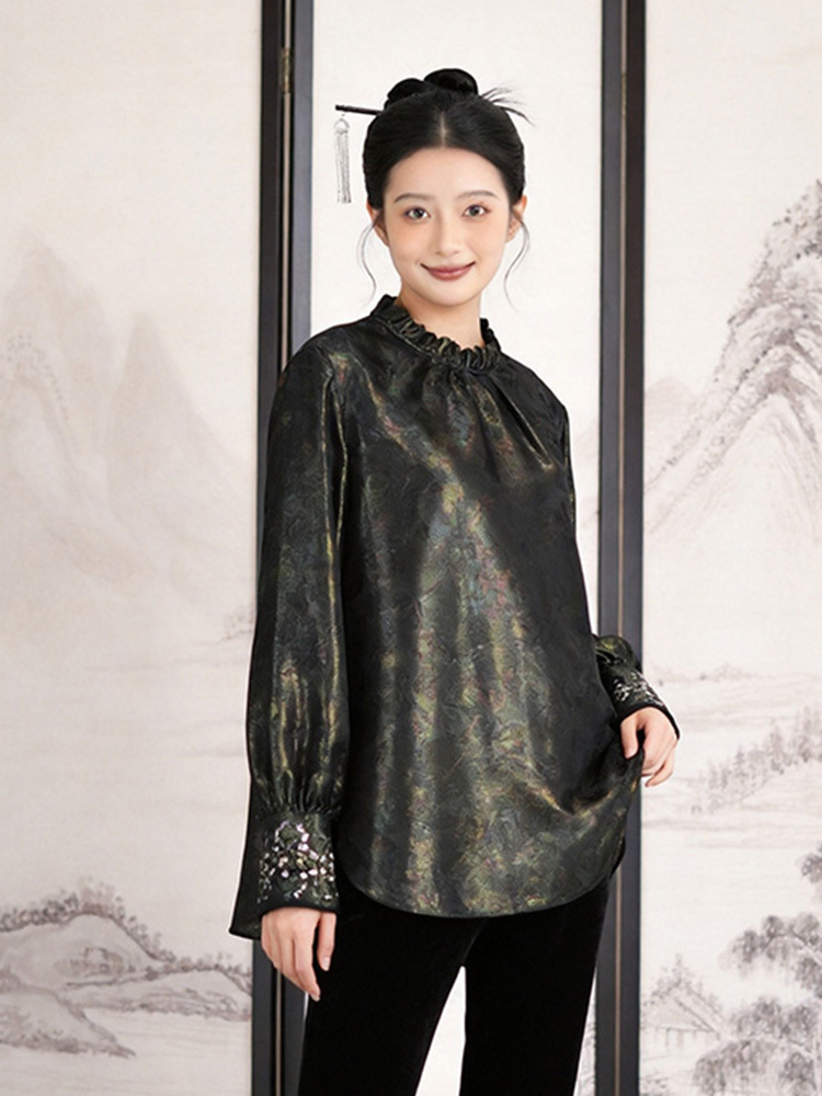 锦纯桑蚕丝欧根缎上衣 25132-2·黑色