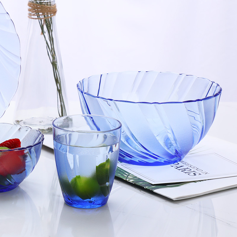 多莱斯DURALEX 法国进口钢化玻璃餐具碗盘碟套装微波炉适用14件套·浅蓝色
