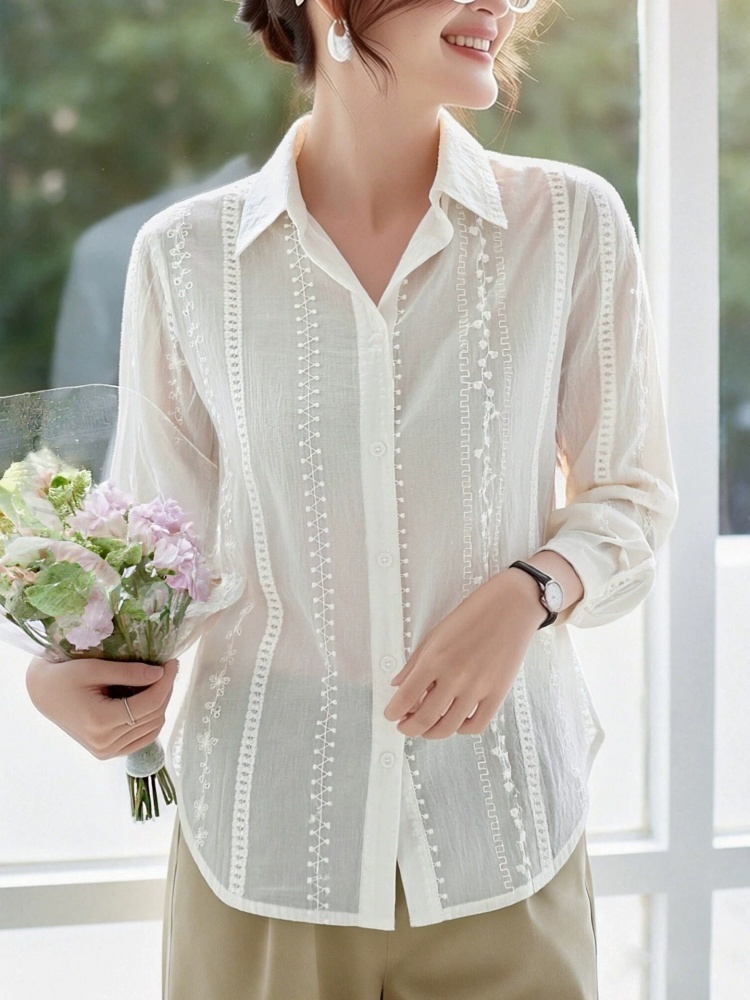 100棉可风各翻领工艺刺绣衬衫61088·杏色