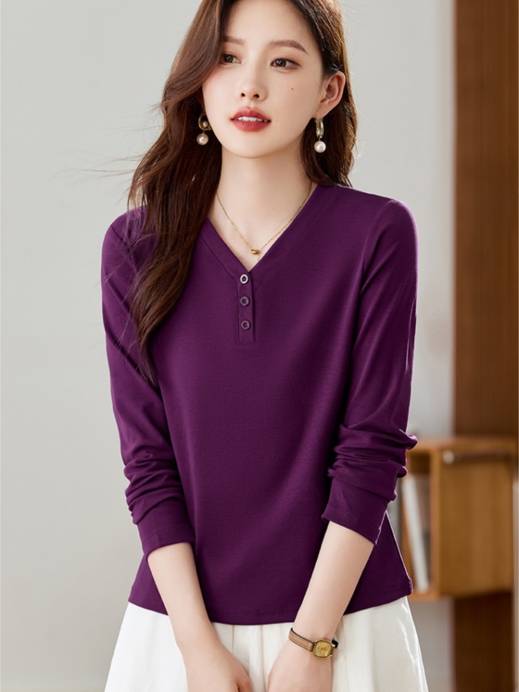 【92精梳棉】轩凌子简约V领T恤XS82530174·安可拉红