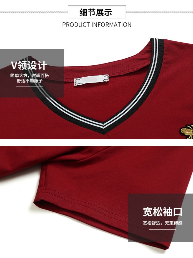 【高支纯棉】凯诗帕蜜蜂刺绣V领短袖T恤6036·黑色