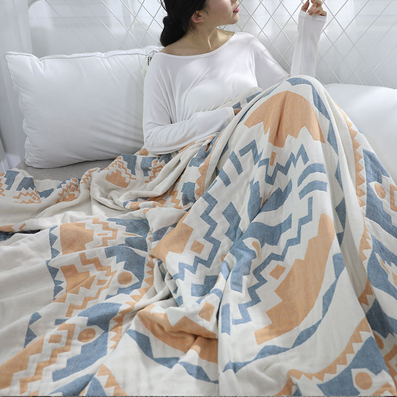 YENLN日系提花AB版四层加厚纱布盖被+枕巾·太阳神三件套