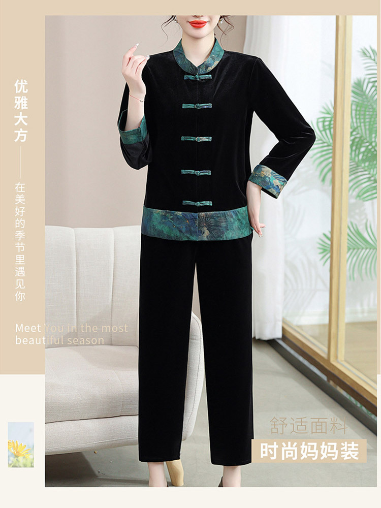 【上衣+裤子】国色天香优雅宽松丝绒套装·绿色套装