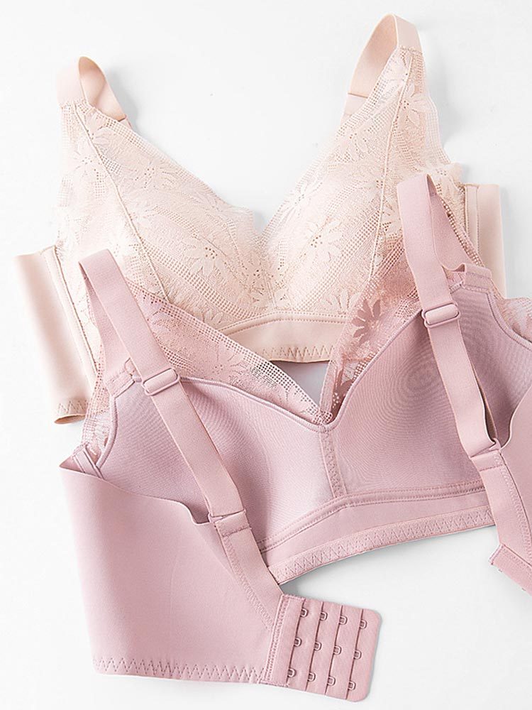 春夏真丝超薄款大胸显小文胸内衣S212#·粉紫色