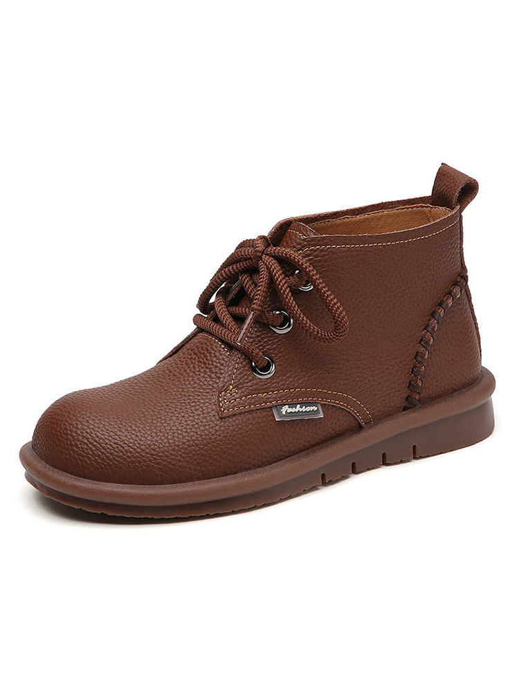 真皮加绒复古女鞋休闲加厚保暖时尚短靴AG-070·棕色单鞋