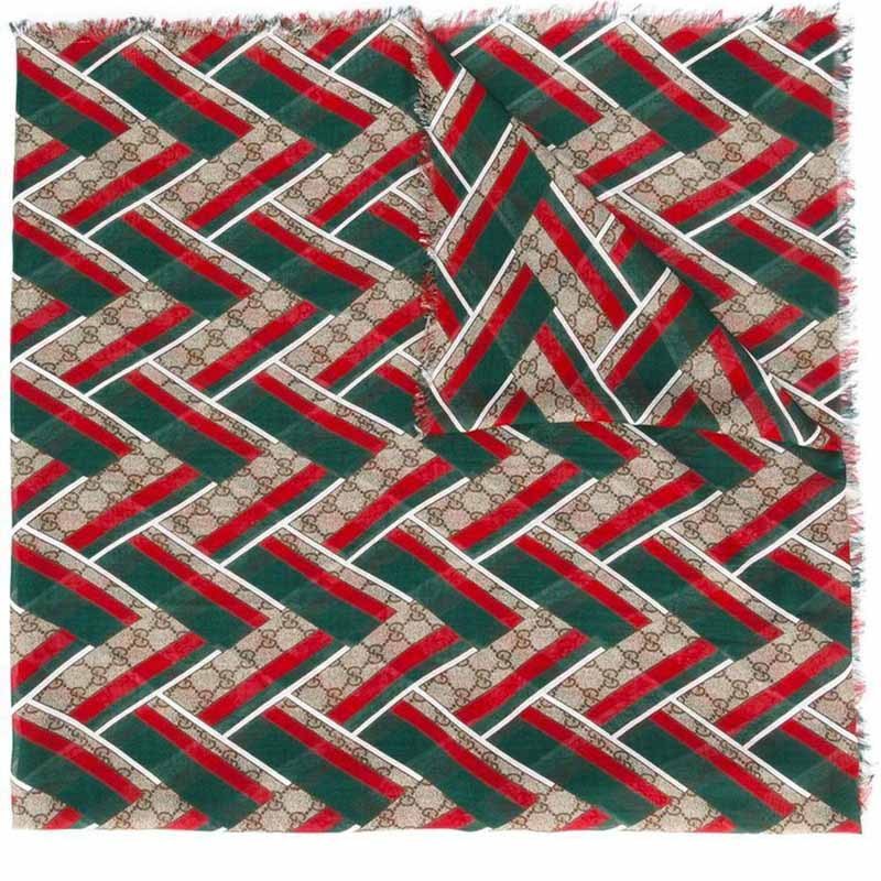 gucci经典双g绿红绿条长款围巾