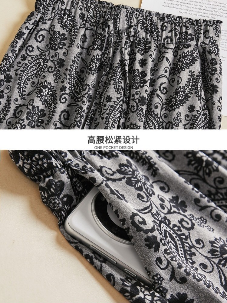【大牌代工厂出品】和顺圣复古印花雪纺阔腿九分裤ZSH-FG25691·腰果花
