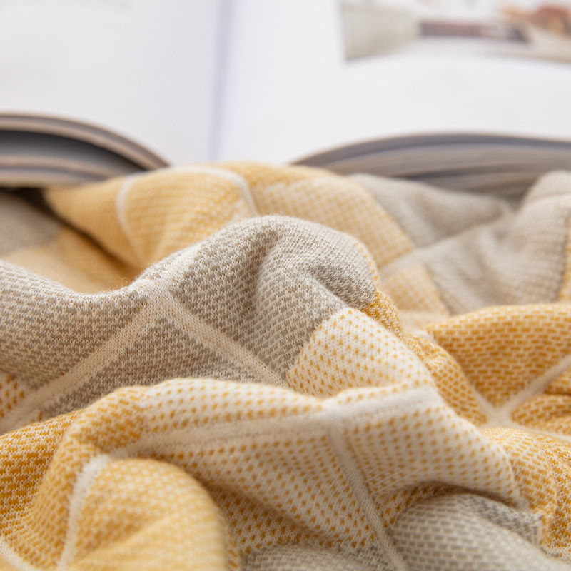 新款A类全棉提花针织棉夏被空调盖毯·四叶-黄