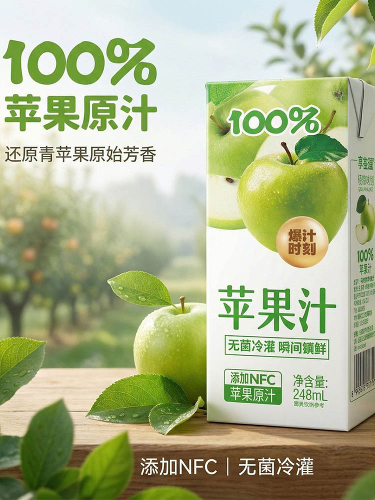 苹果汁248ml*20盒 添加NFC苹果原汁  清爽解腻 好喝无负担 配料干净