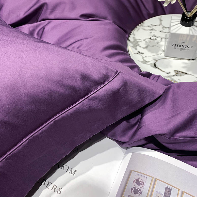 一梦120支纯棉贡缎纯色枕套一对装魅域紫