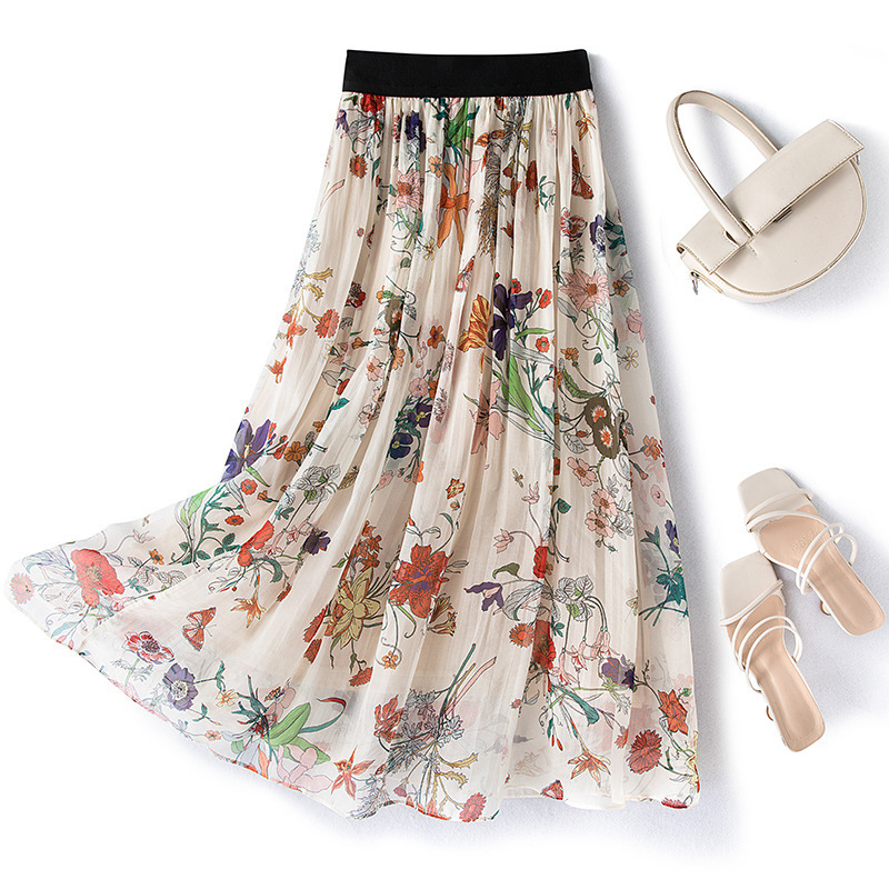 爆款福利回馈 时尚桑蚕丝印花半裙集合-·百花怒放