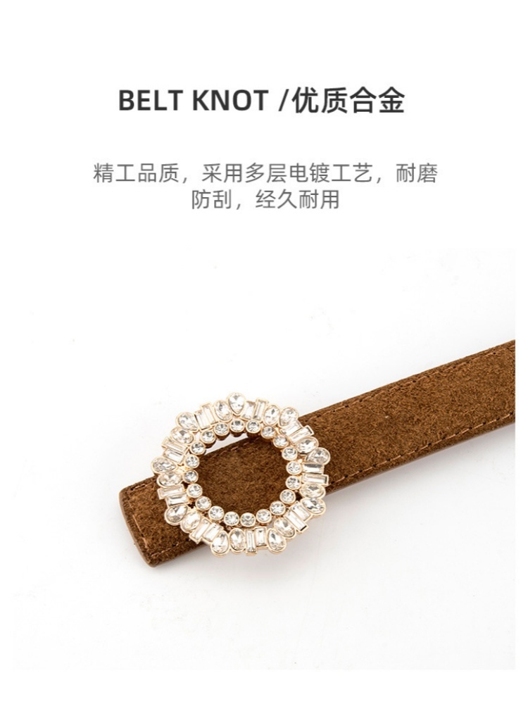杜鹃鸟时尚水钻圆扣牛皮腰带28004·板栗棕