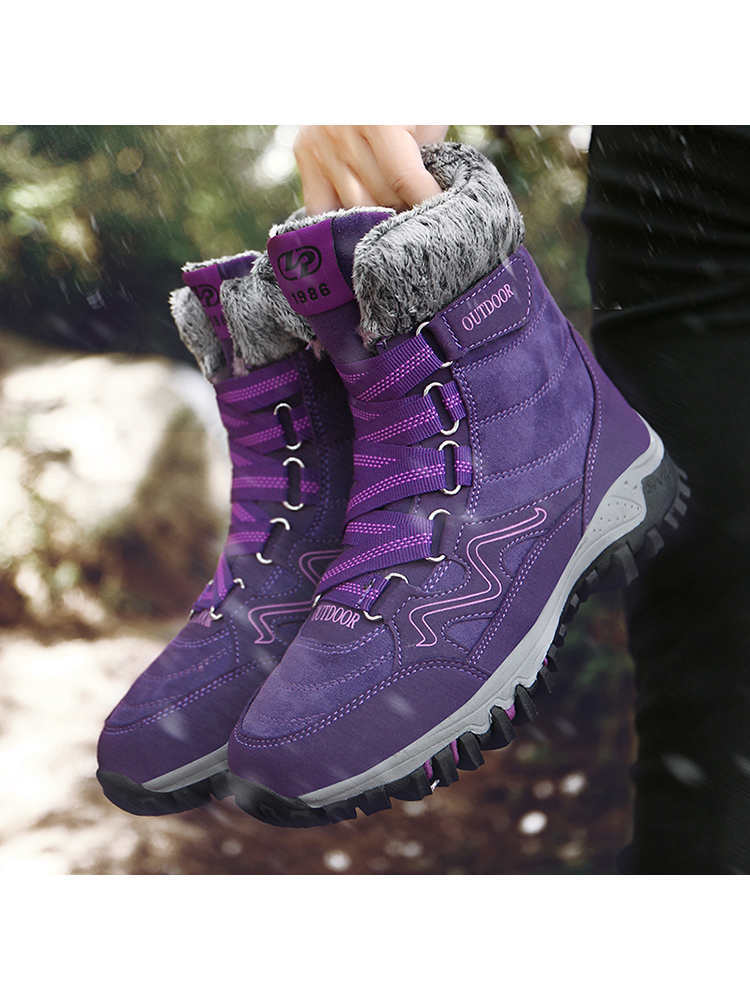 逐旅 高筒保暖抗寒加绒雪地靴男女同款新1812·女紫色