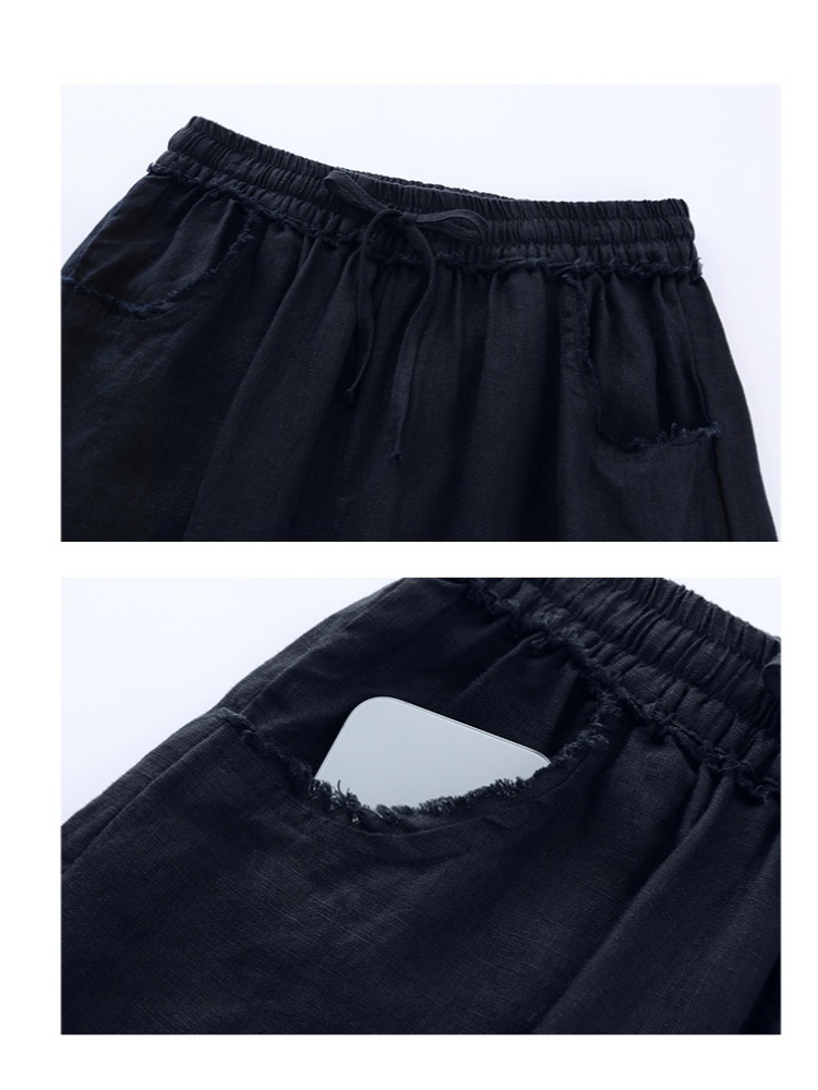 【100汉麻】可风各毛边口袋阔腿裤65064·白色