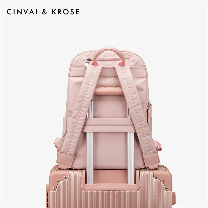 CinvaiKrose 双肩包女新款大容量高中大学生书包电脑背包旅行包S6328·粉色