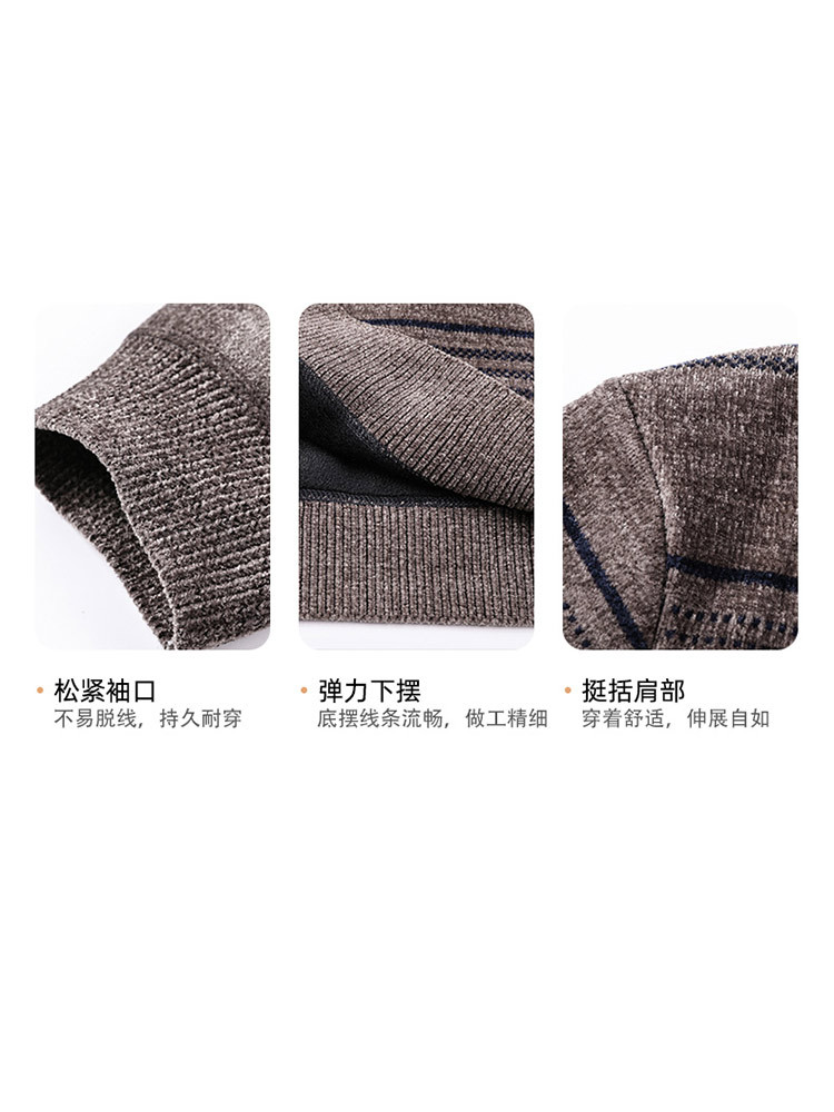 罗蒙男士加绒保暖毛衣秋冬厚款简约条纹针织衫S2Z047012·灰色