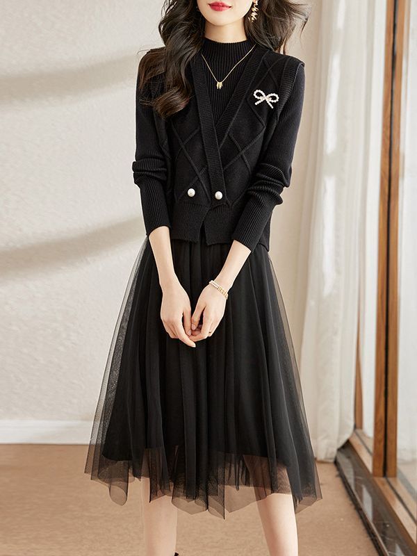 2023新款时尚网纱连衣裙-90-8826·黑色