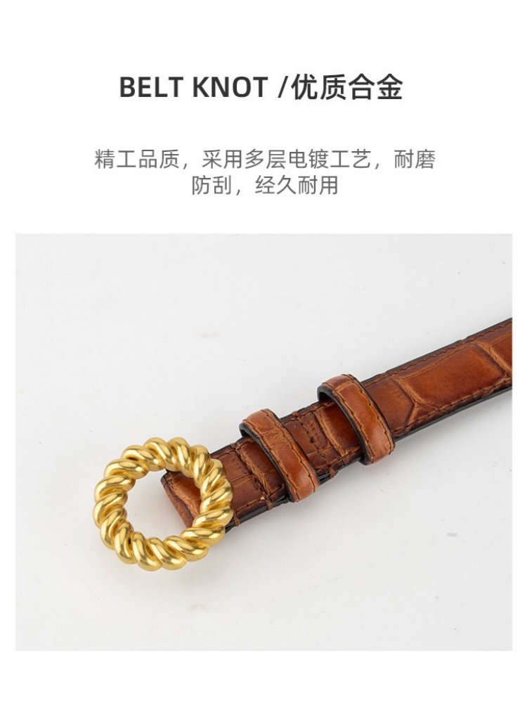 杜鹃鸟法式复古鳄鱼纹牛皮腰带28080·黄棕色
