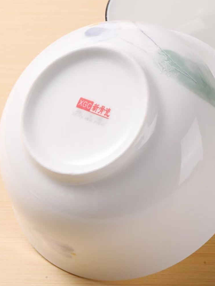 骨瓷陶瓷釉下彩墨荷6英寸面碗金钟碗*6个