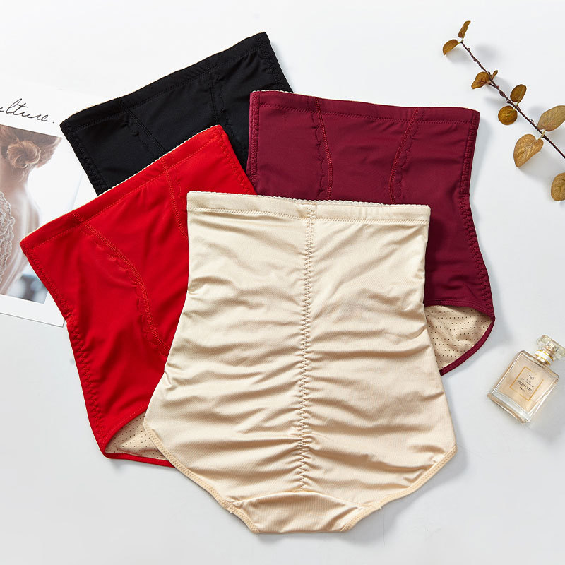 (2条组)高腰收腹纯棉裆优雅无痕塑形内裤·黑色+酒红色