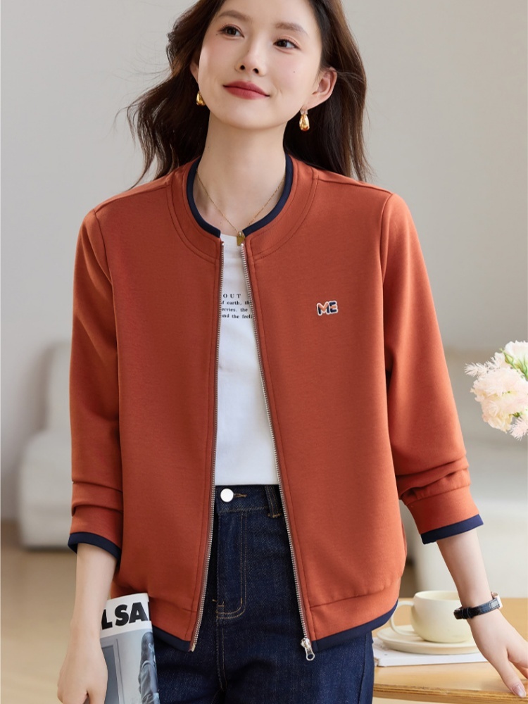 轩凌子撞色圆领外套S82530009·酒红色