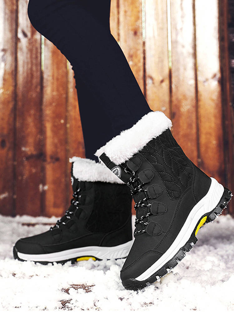 逐旅 雪地靴女生加绒加厚保暖厚底防水棉鞋LW-8828·黑色
