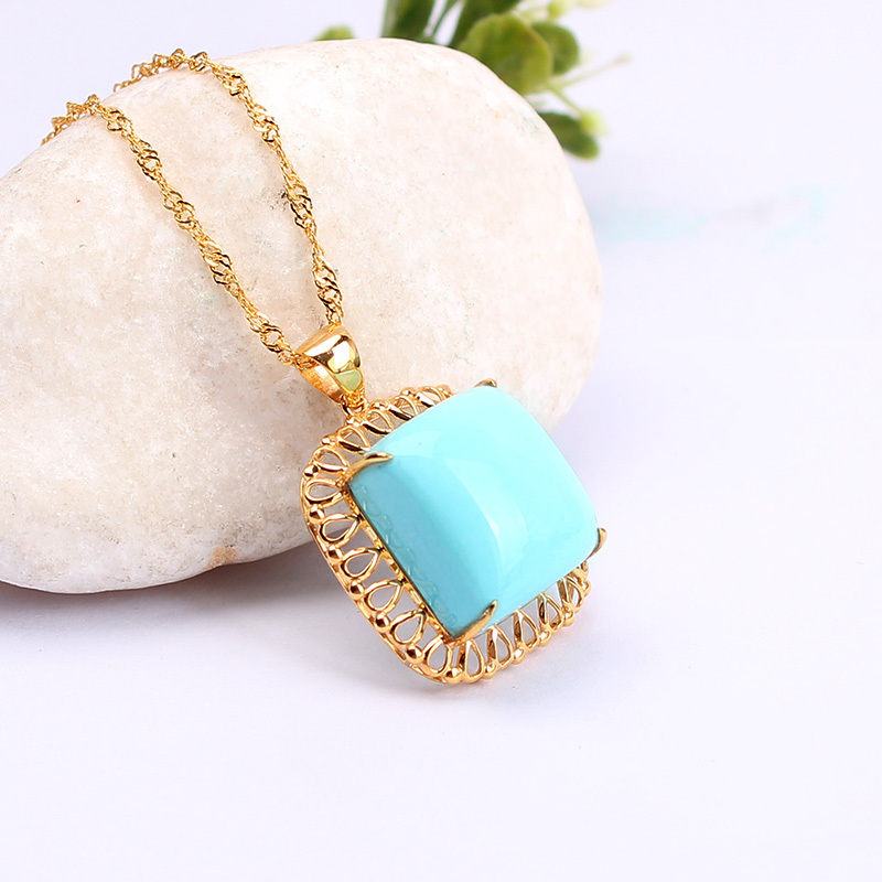 映时g18k金镶时尚方形绿松石吊坠