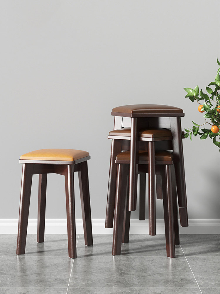 吉优百 家用可叠放方凳简约现代餐桌椅子·胡桃腿+墨绿座面（90%顾客选择）