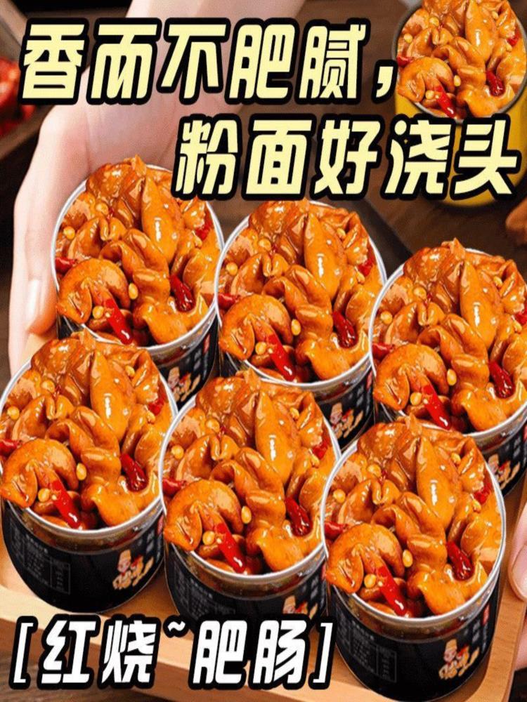 红烧香卤肥肠罐头 8罐 共800g 猪肥肠拌粉拌面浇头速食 预制菜
