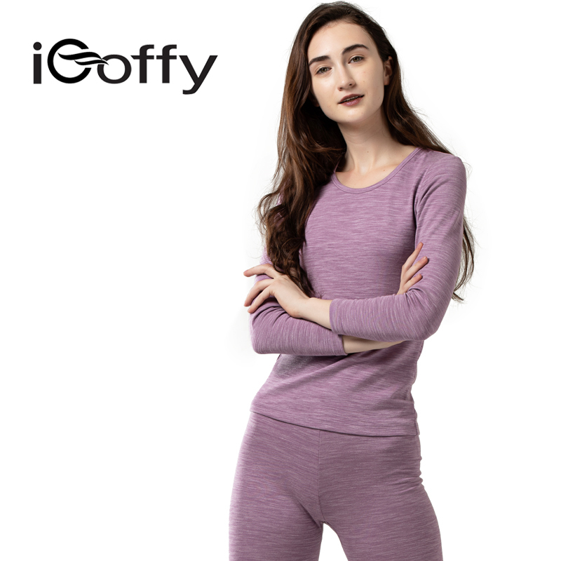 欧菲 德绒缎彩磨毛发热保暖内衣套装·女款紫色-OF2017016