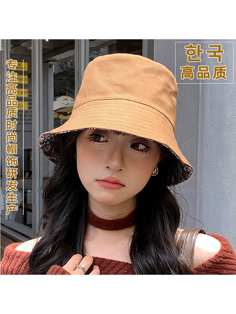 【双面戴/优质棉】日系文艺撞色潮搭渔夫帽·砖红色印花