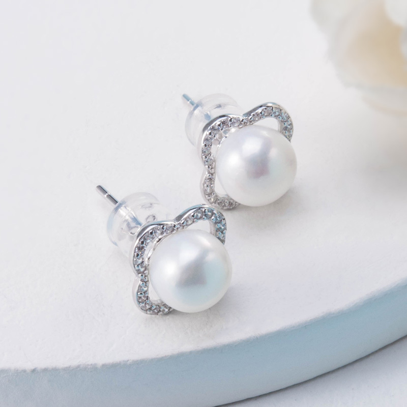 兆亮珠宝 天然淡水珍珠耳钉女时尚百搭新款耳环s925耳饰·白色