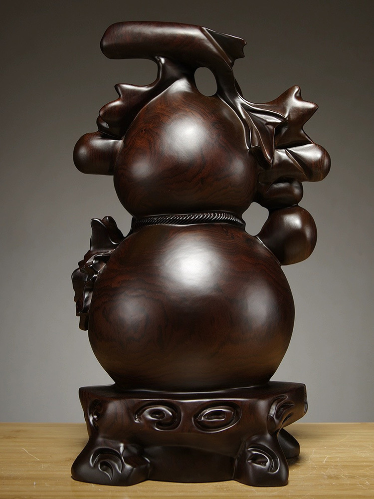 百年许氏 黑檀/花梨木如意福禄葫芦工艺品20cm