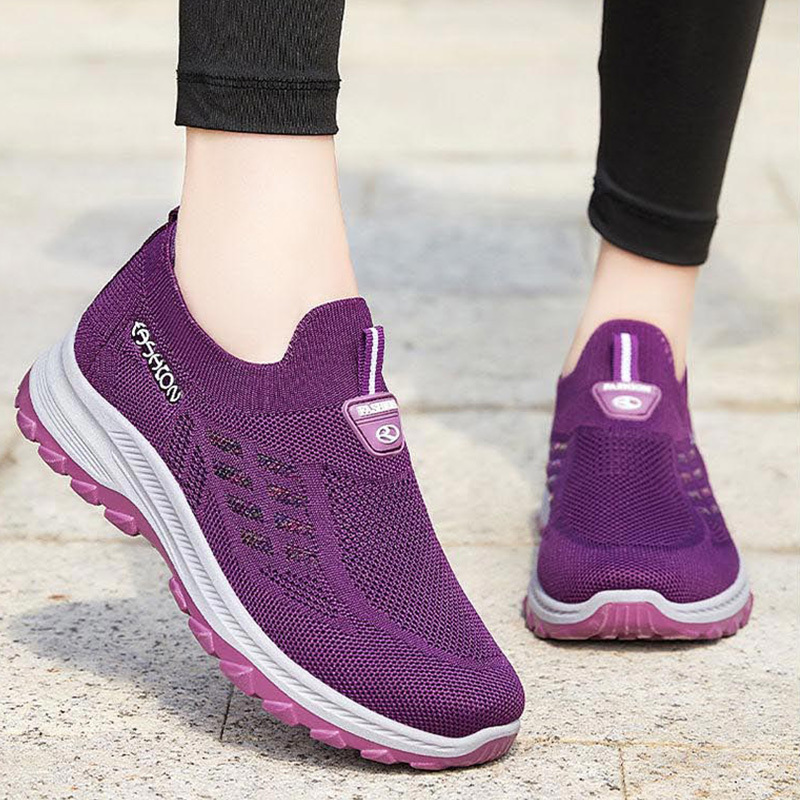 活力撞色轻盈透气一脚蹬厚底防滑健步鞋·紫色