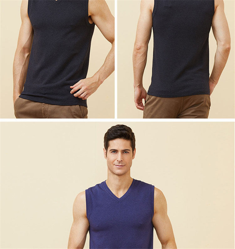 纤丝鸟弹力双层加厚男士v领背心-深麻黑