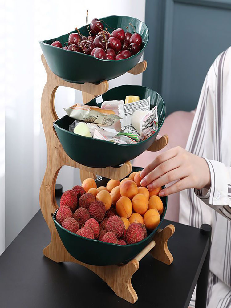 水果盘创意北欧风格多层干果盆 杏色 三层实木果盘