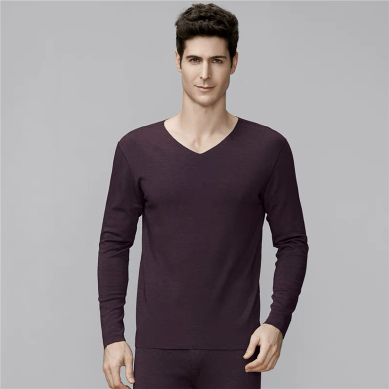 纤丝鸟-暖绒随形裁系列男士V领套装·深紫色