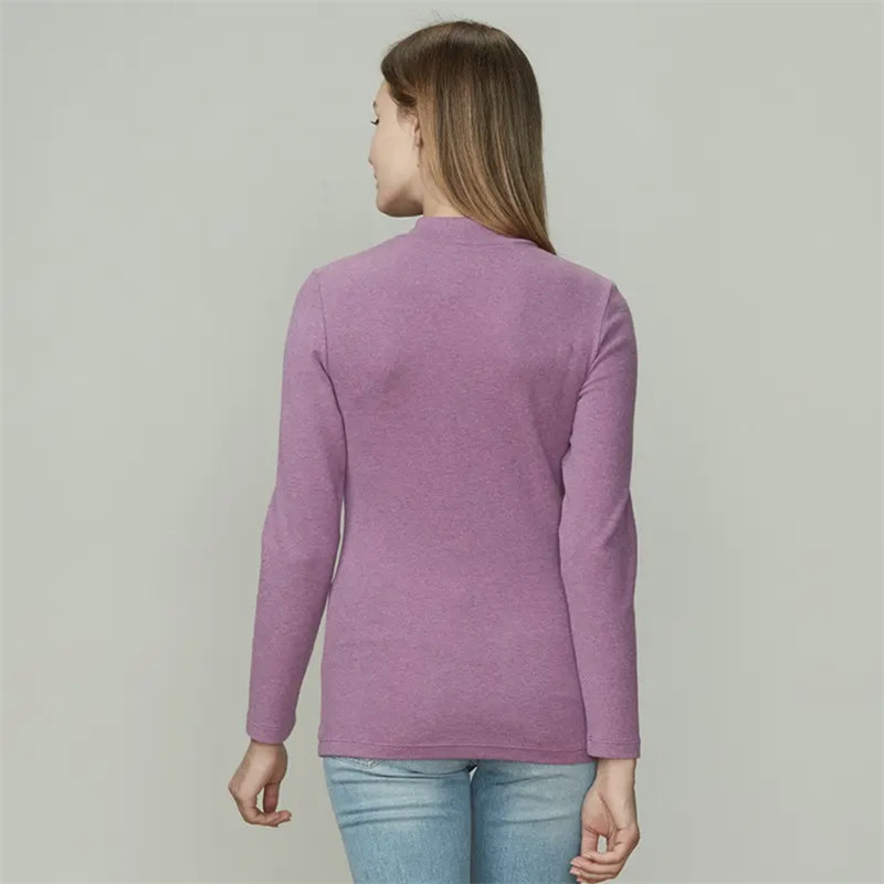 纤丝鸟重磅棉半高领打底衫2件组·麻紫色