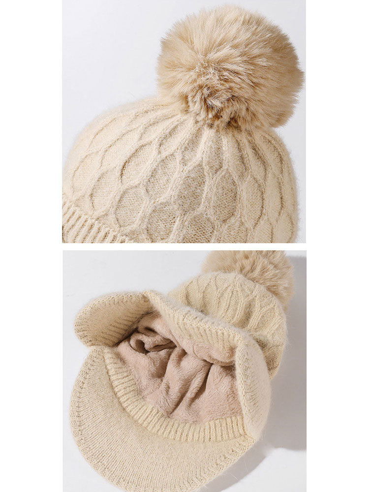 轻奢高级感兔毛防寒保暖护耳针织棒球帽·米色