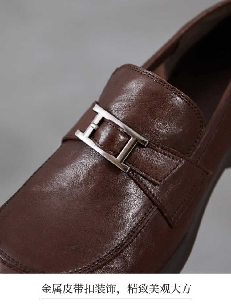 【手抓纹头层牛皮】至美轻软金属扣乐福鞋ZM269008·棕色