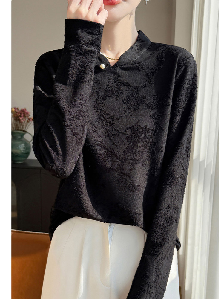 高品质精纺莱赛尔桑蚕丝国风斜扣提花长袖针织衫·安哥拉红