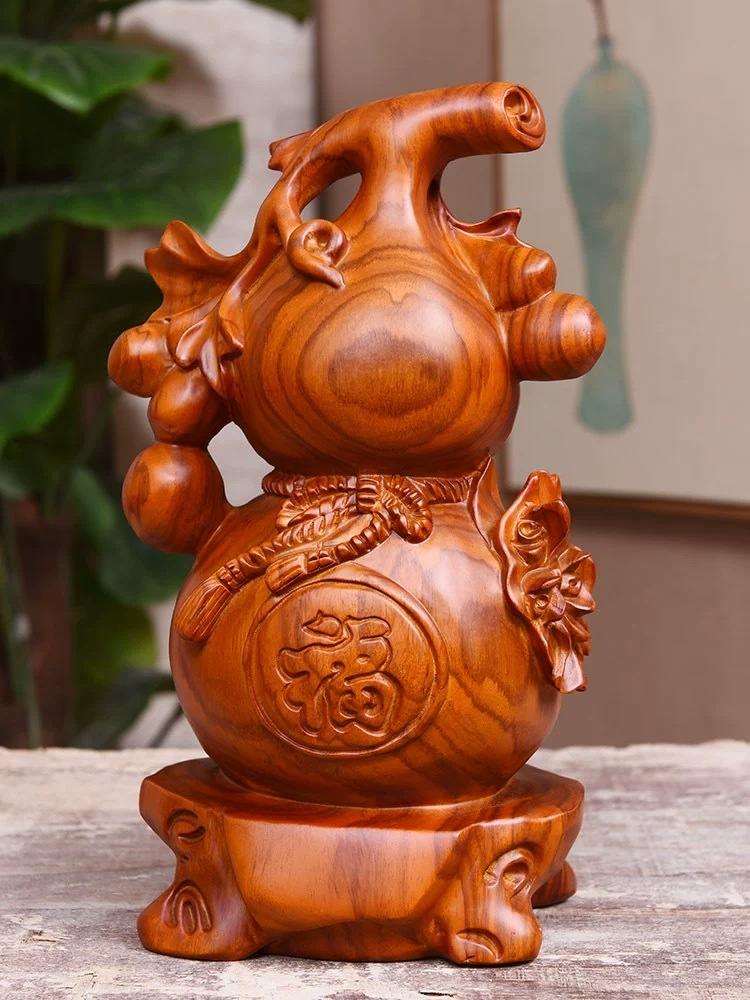 百年许氏 黑檀/花梨木如意福禄葫芦工艺品15cm