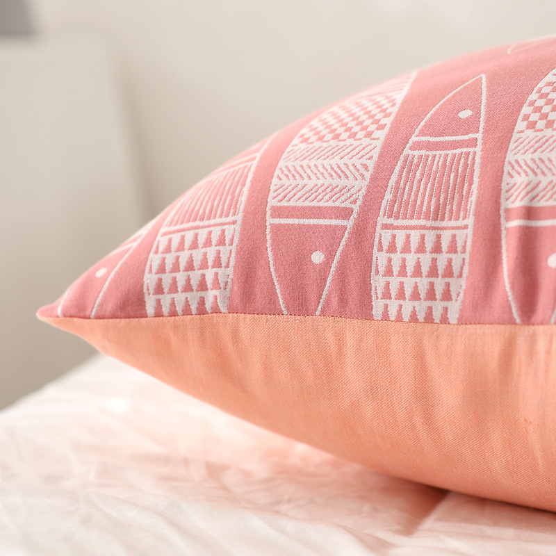 YENLN日本家居两层纱布加厚枕套一对装·好多鱼·粉色