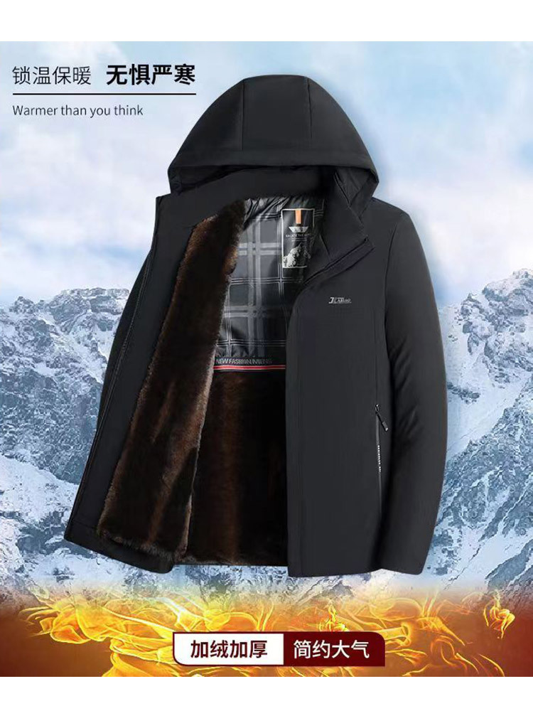 【爆款特价/防风保暖】可拆卸连帽加绒加厚防风派克男士外套·深蓝加绒