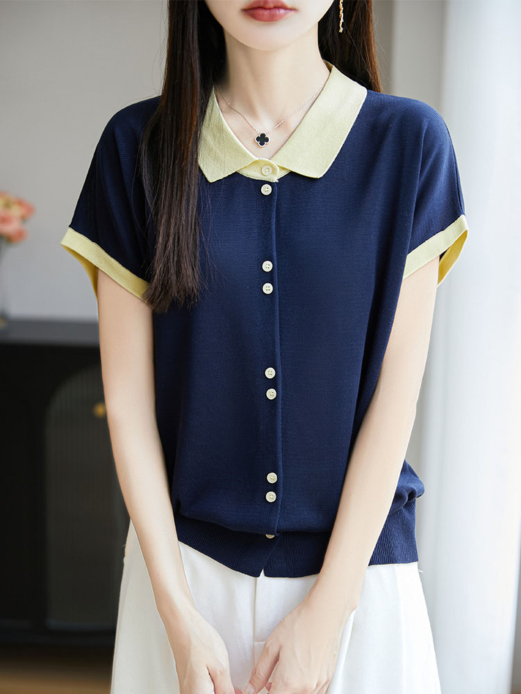 【100莱赛尔天丝】撞色POLO领气质显瘦百搭短袖·灰色